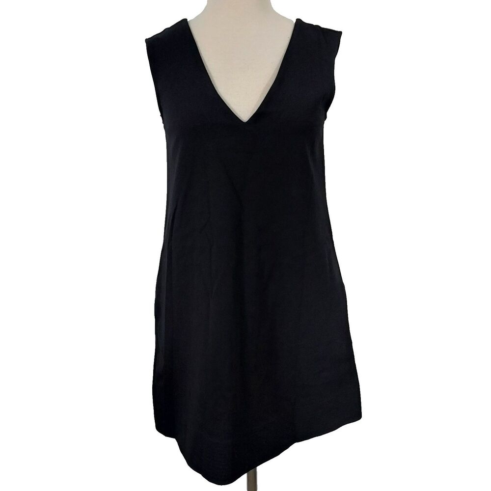 Diane Von Furstenbery Sleeveless Tunic Top Size 8 Black Stretch Pockets V Neck